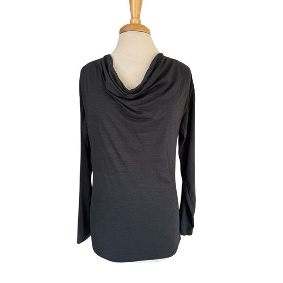 Nau Tops - NAU Merino Blend Stripe Draped Neck Long Sleeve Top Size Small Womens Black Gray
